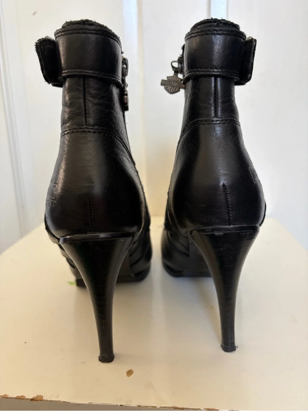Harley-Davidson Women's Black Leather Buckle Ankle Booties with Stud Accents